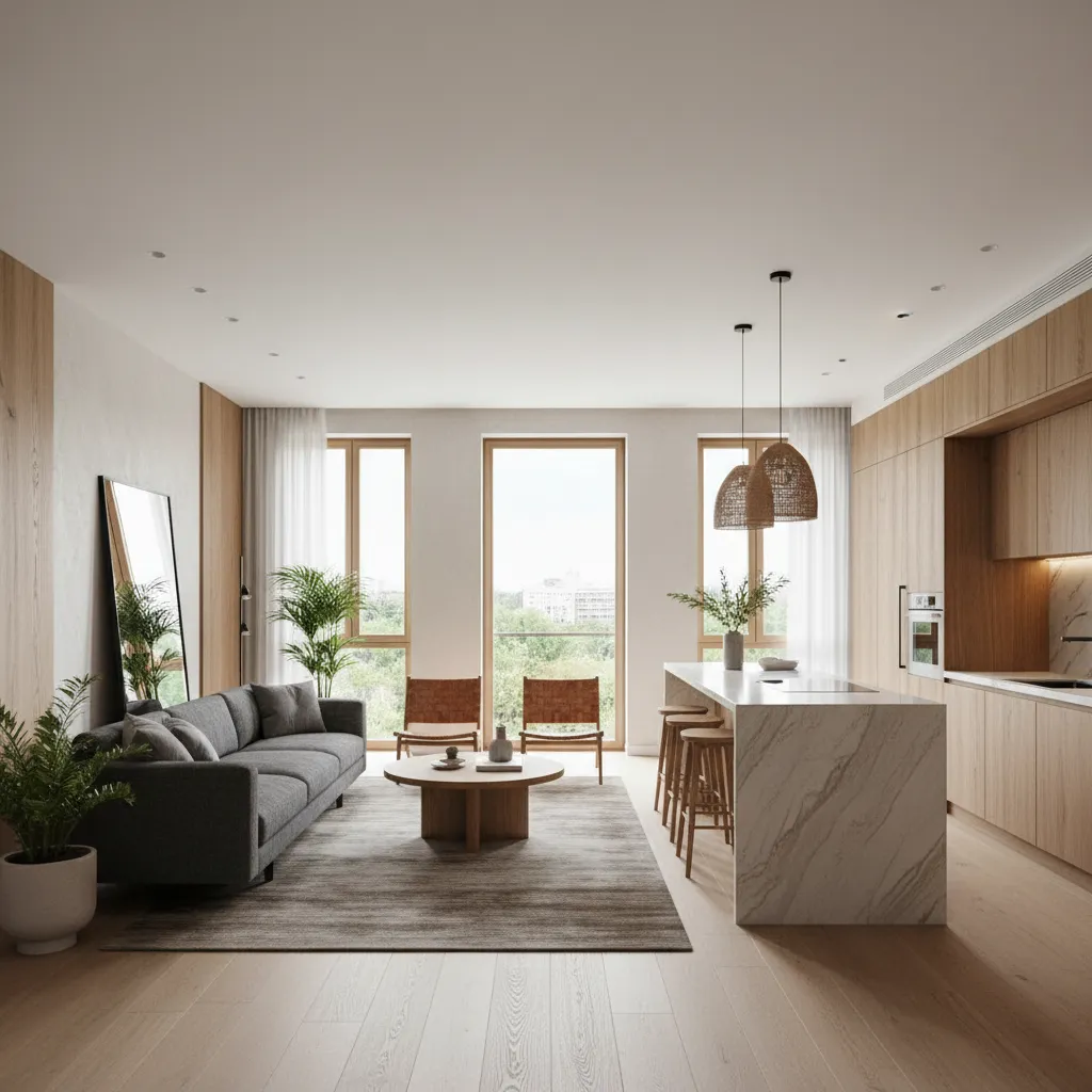 Reforma integral de vivienda moderna con cocina abierta y salón luminoso