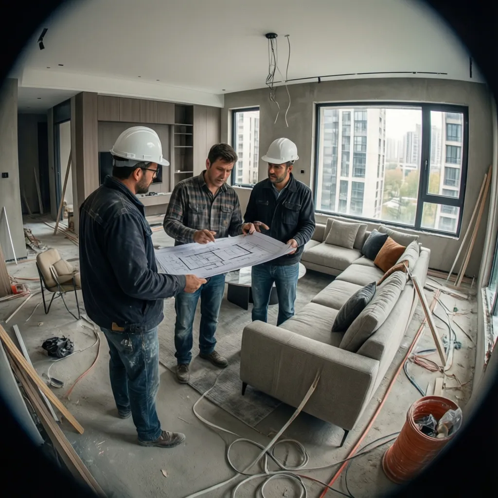 Diseñador supervisando una obra de reforma interior