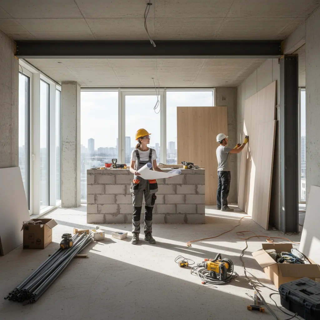 vivienda en reforma con interiorista supervisando obra