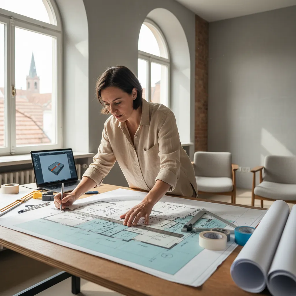 Plano y reforma de distribución de un piso residencial