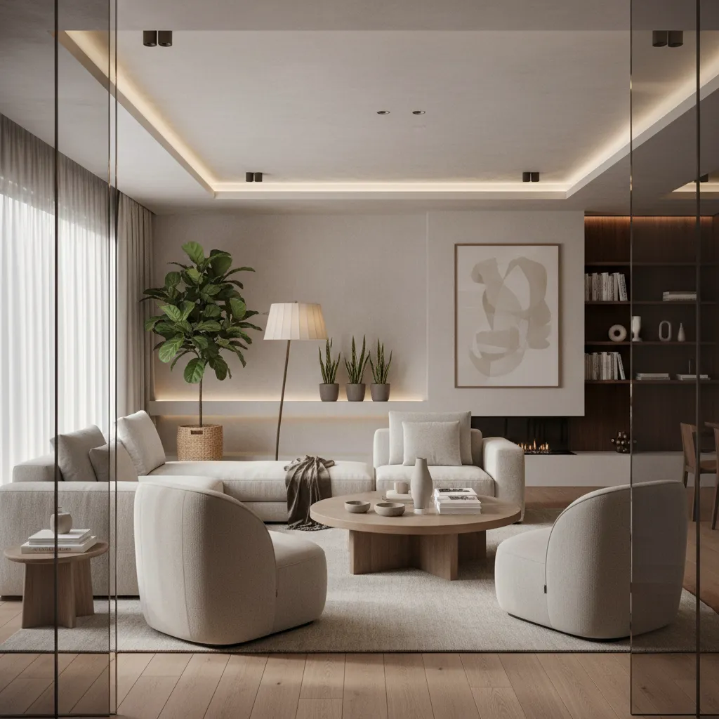 Salón reformado con diseño de interiores moderno y mobiliario equilibrado