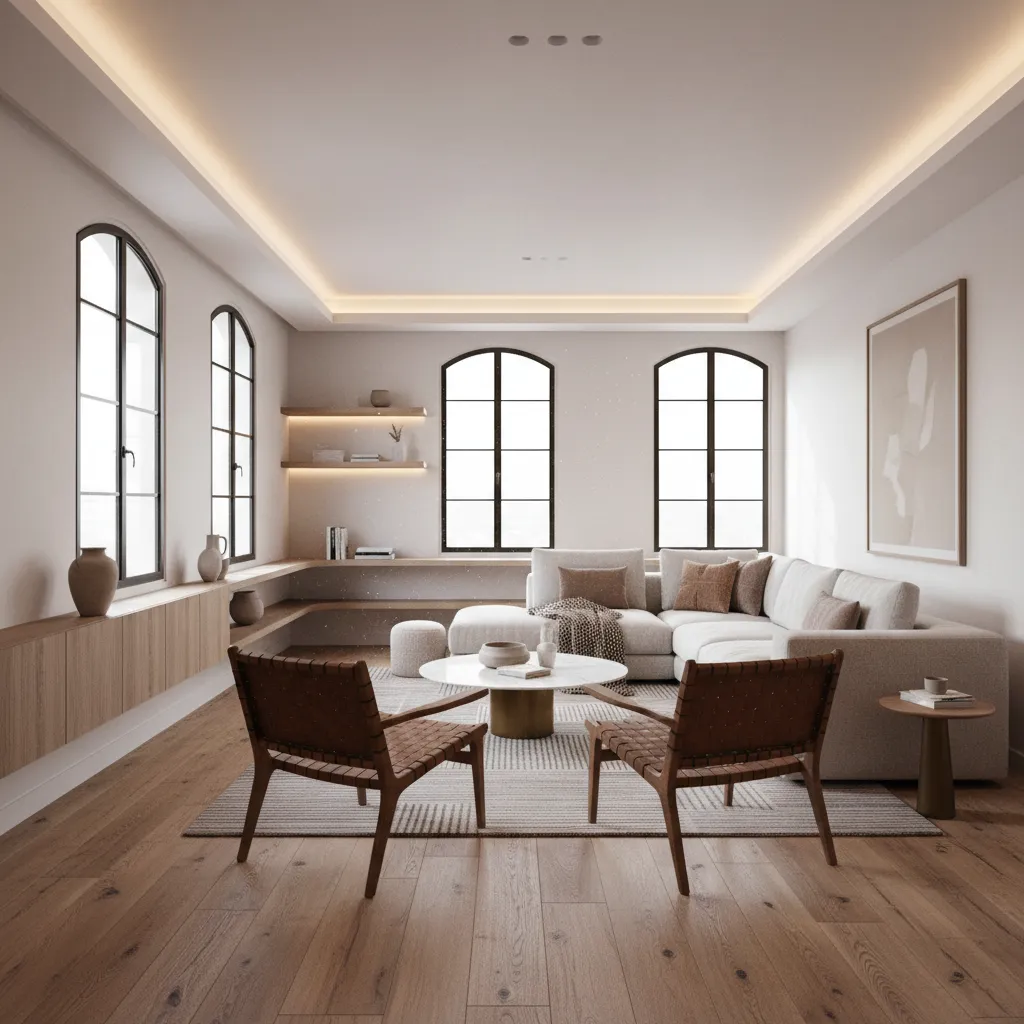 Salón reformado con diseño moderno y luz natural