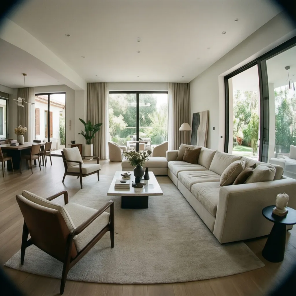 Proceso de reforma de salón con nueva distribución y decoración moderna