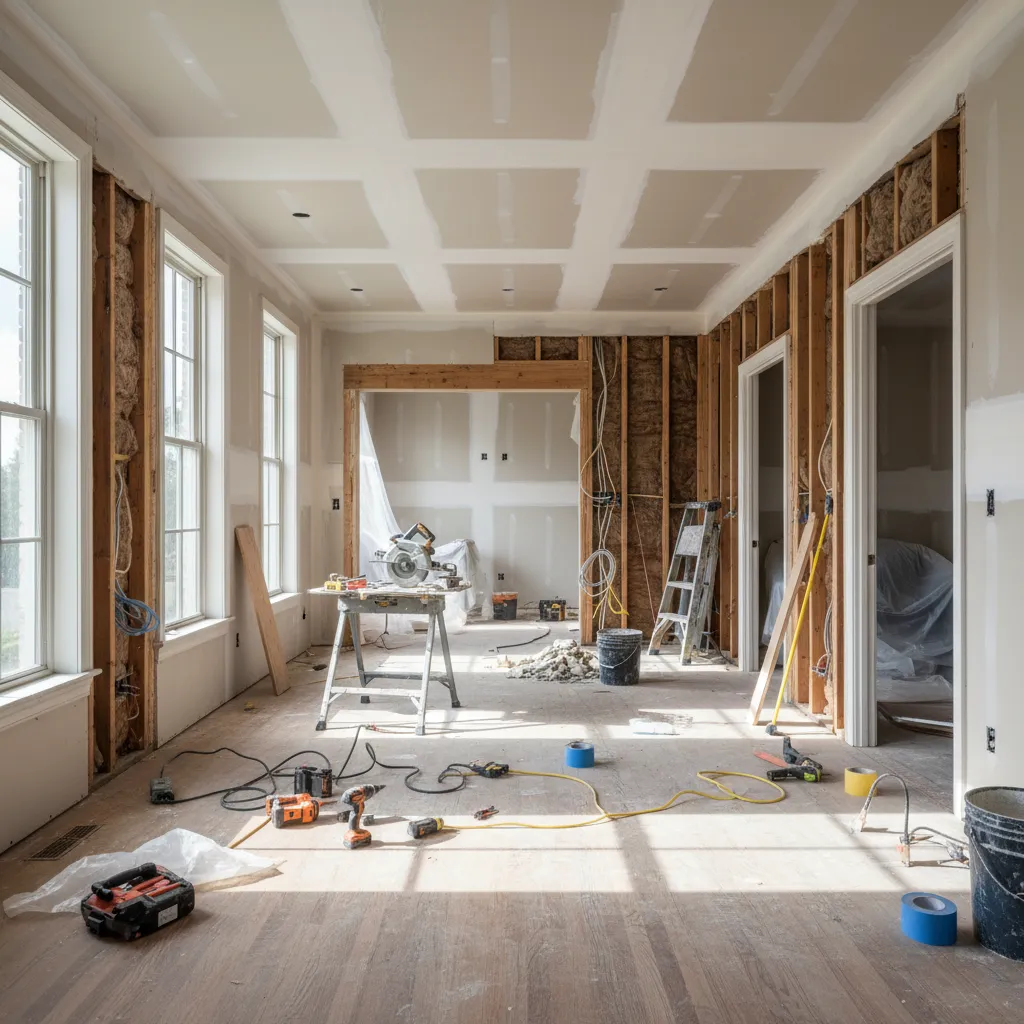 proceso de reforma interior de una vivienda con paredes abiertas