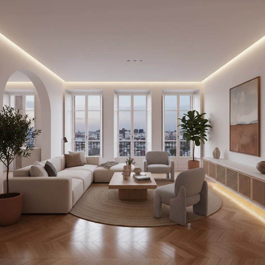 Reforma moderna de un salón en un apartamento de Madrid