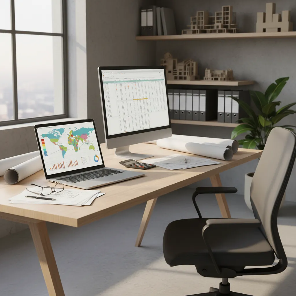 construction cost index comparison across different regions on a digital dashboard