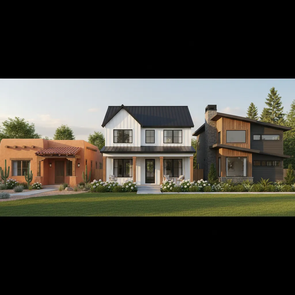 different regional suburban homes with varying exterior color styles