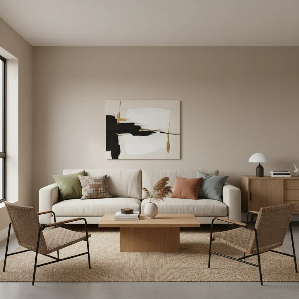 Salón moderno mostrando equilibrio de colores en decoración