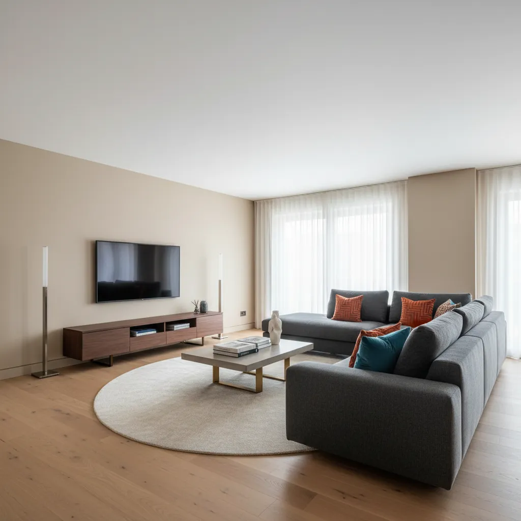 Salón diseñado siguiendo la regla 60-30-10 de colores