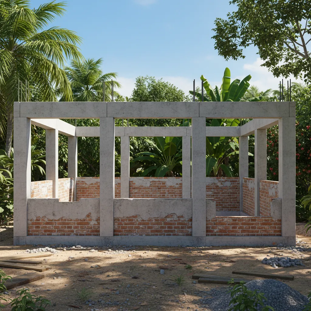 Reinforced concrete column structure used in compound wall construction