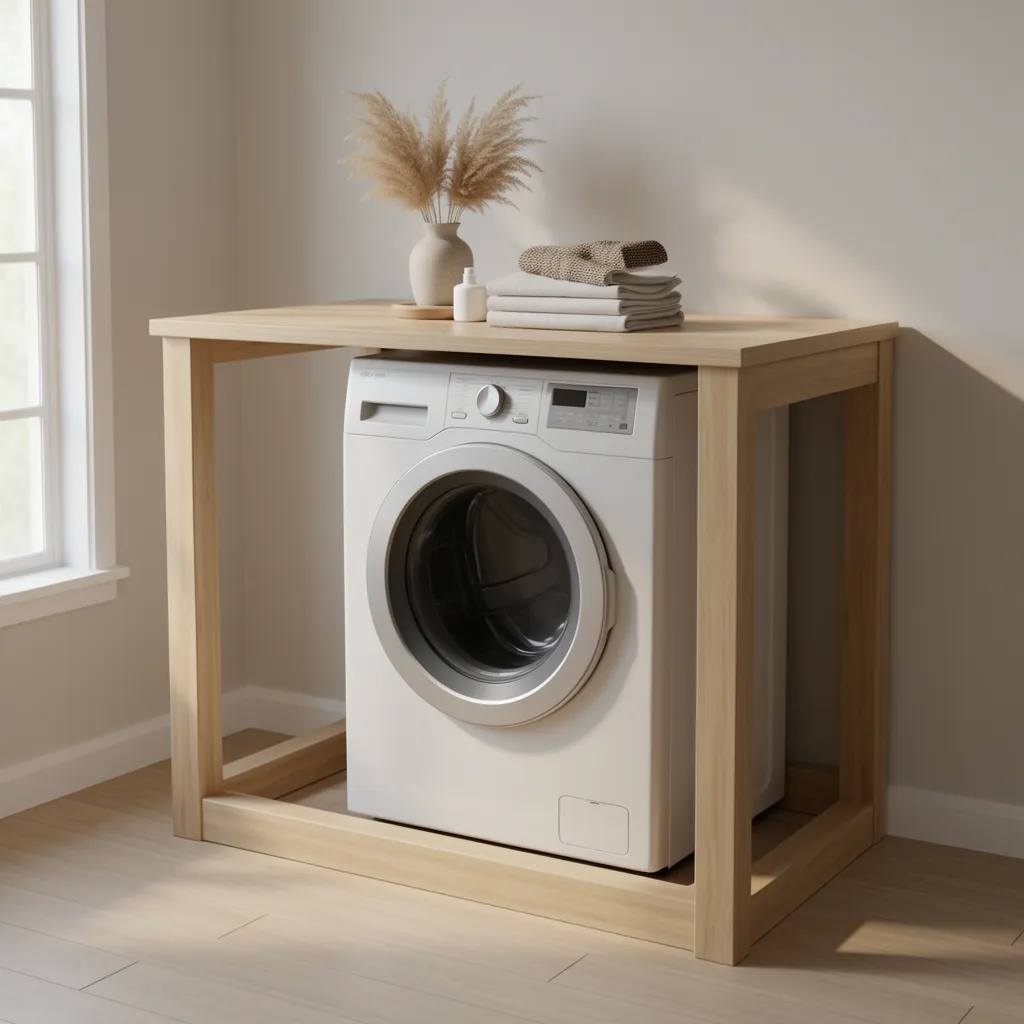 plywood deck platform reinforced for front load washer pedestal