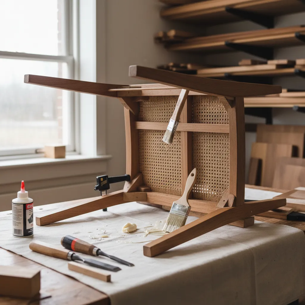 Reinforcing wooden frame under wicker dining chair seat