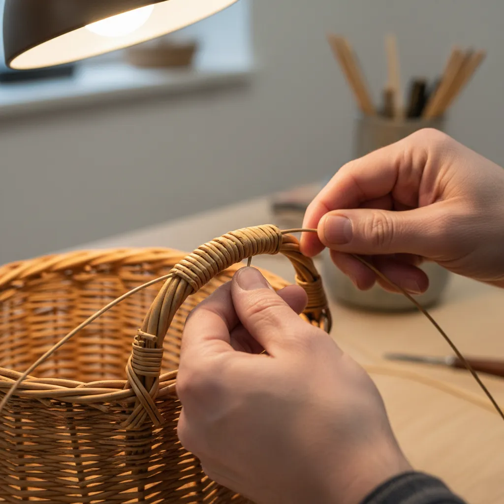 repairing a woven basket handle using thread reinforcement