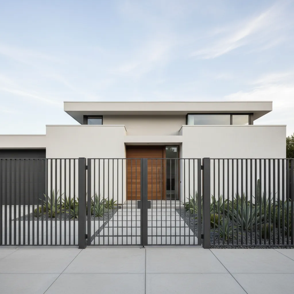 reja moderna de barras horizontales en una casa contemporánea