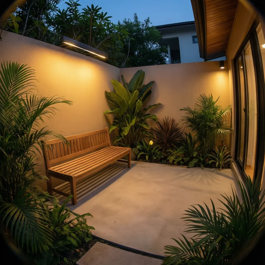 Góc thư giãn nhỏ trong sân sau nhà ống