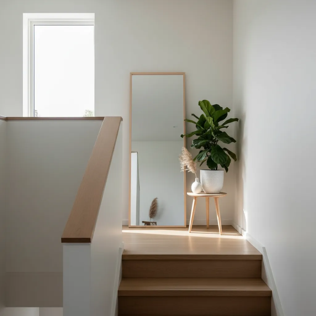 Rellano pequeño con espejo vertical y planta