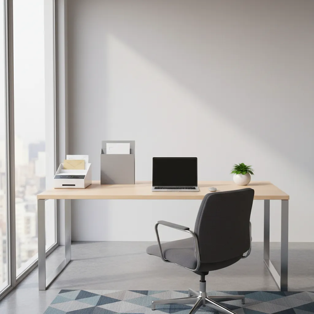 Remote worker desk with mail tray scanner and organized paperwork