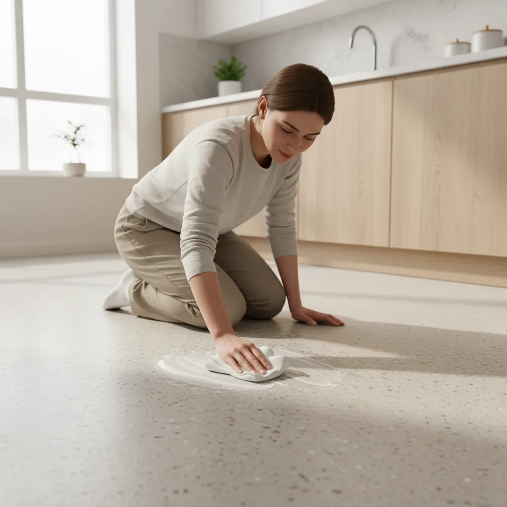 removing stains from linoleum floor using baking soda paste