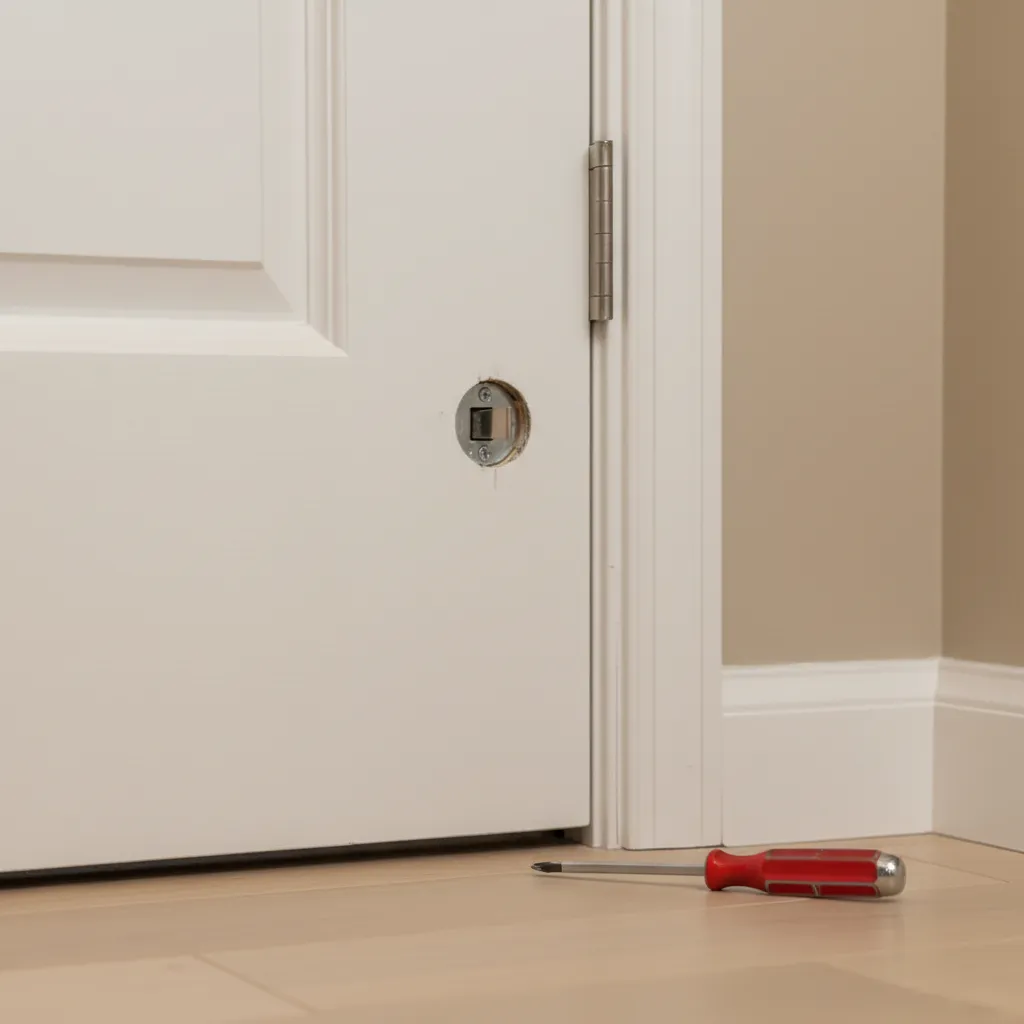 Old bathroom thumb turn lock removed from interior door