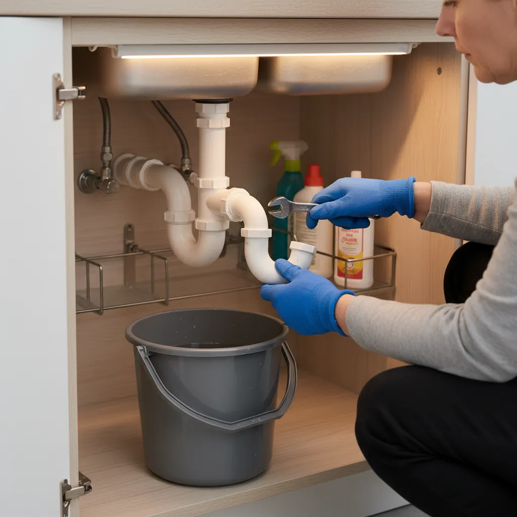 removing P trap from kitchen sink drain for cleaning