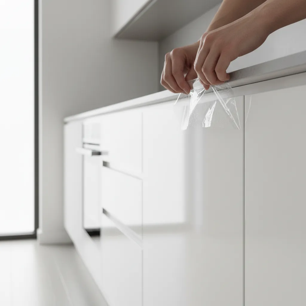 Removing Plastic Protective Film from Kitchen Cabinets Safely