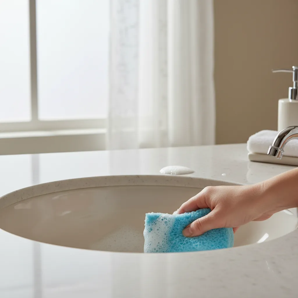 removing stains from almond bathroom sink with non abrasive cleaner