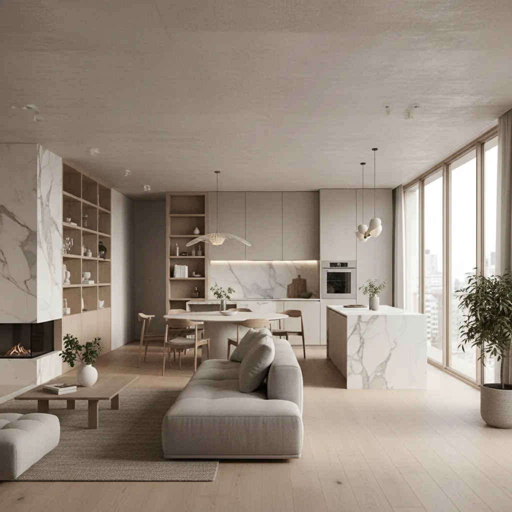 Render 3D fotorrealista de un apartamento moderno