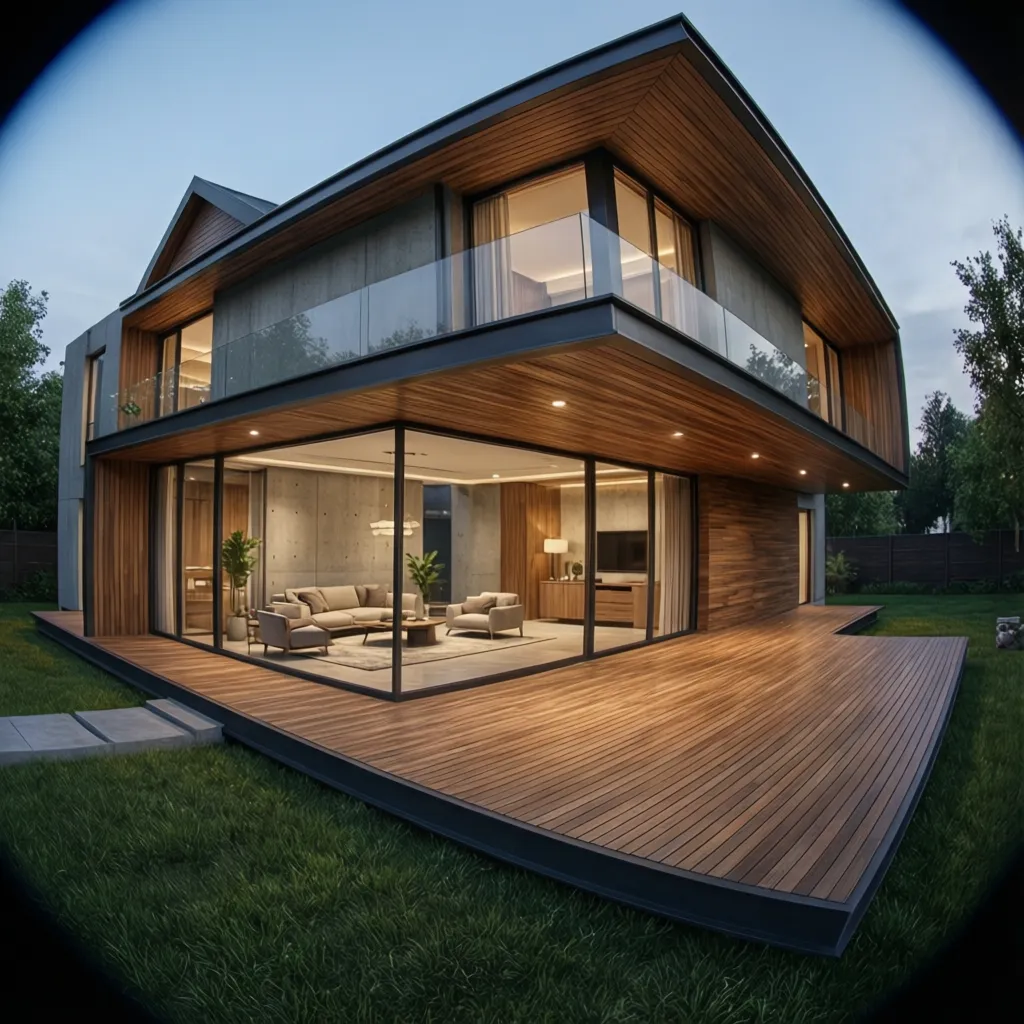 Render 3D realista de una casa diseñada en terreno 10x20