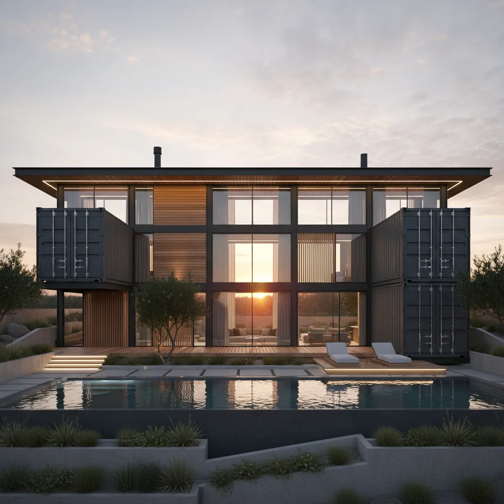 Render 3D de proyecto de casa hecha con contenedores marítimos