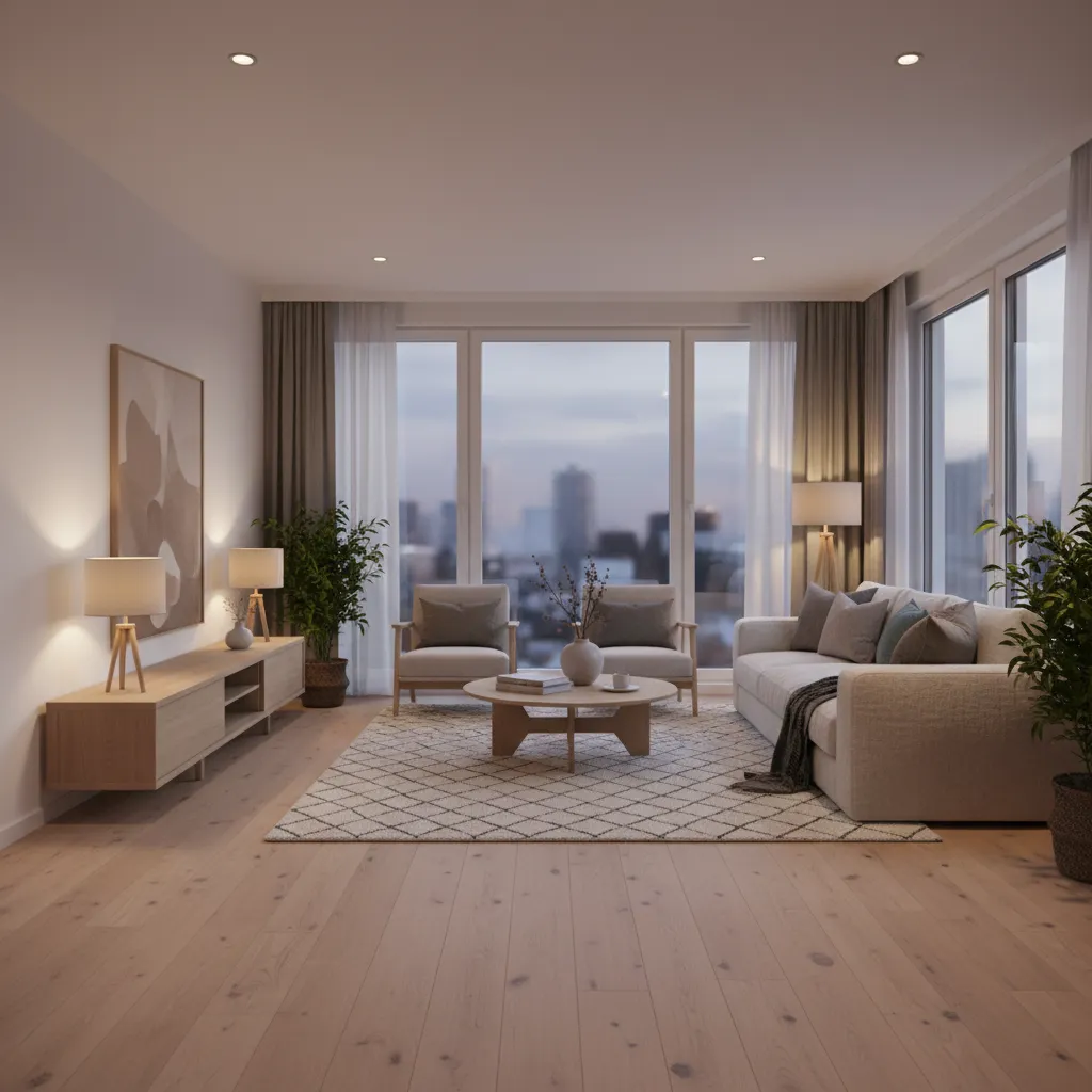 Render realista de interior de vivienda generado con software de diseño