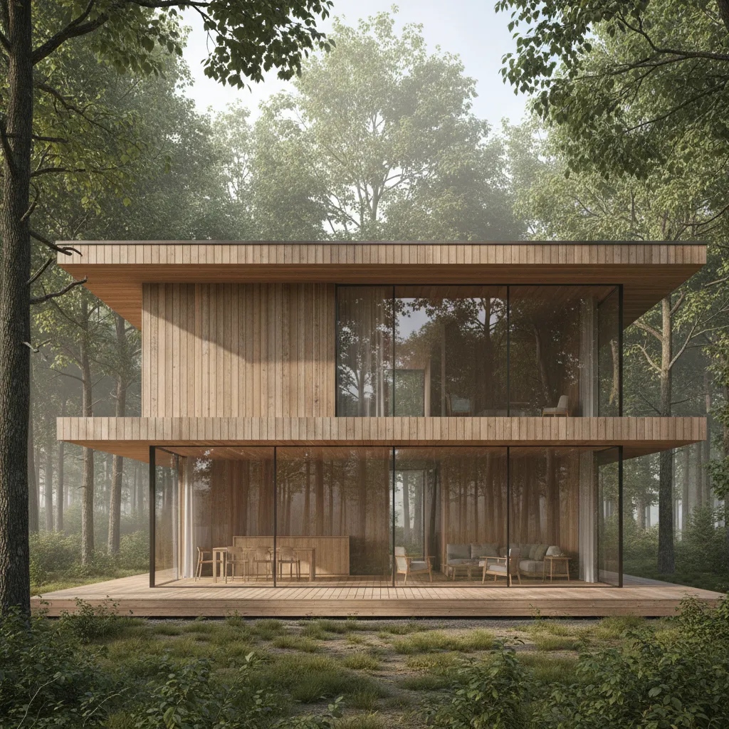 Render realista de una casa de madera moderna
