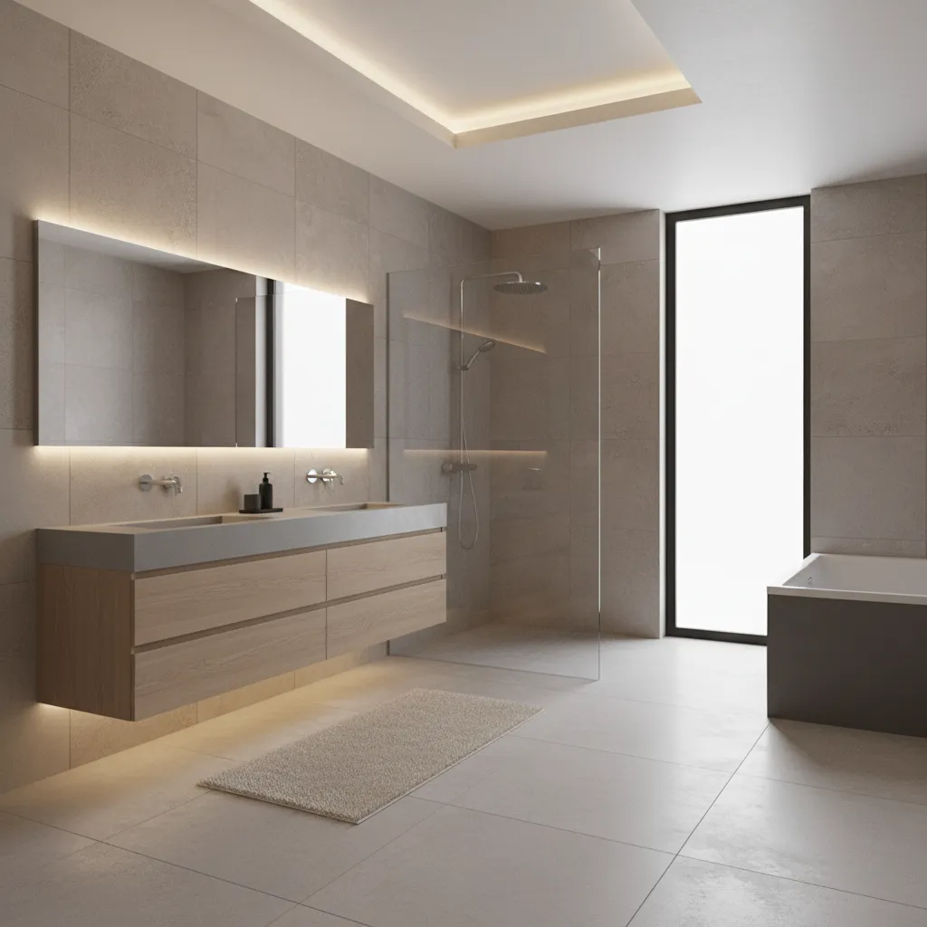 Render 3D de diseño de baño antes de la construcción