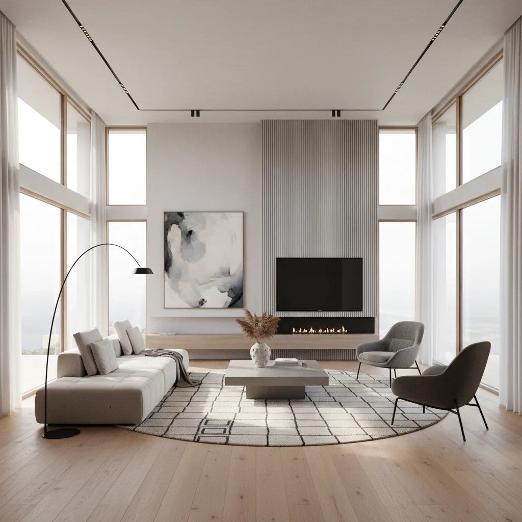 Render 3D realista del interior de una casa moderna