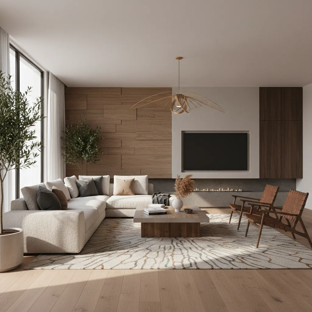 Visualización 3D de un salón moderno antes de la reforma