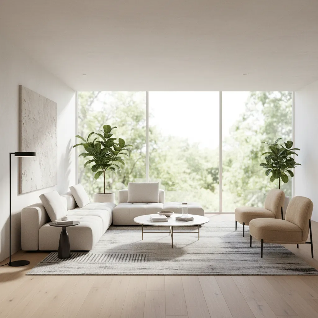 Render 3D realista de un salón diseñado digitalmente