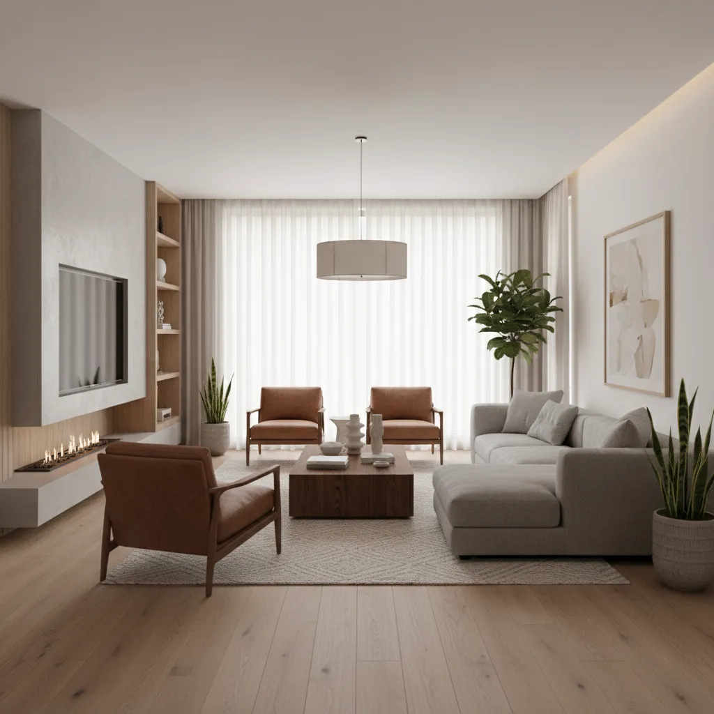 Render 3D de diseño interior de una vivienda moderna