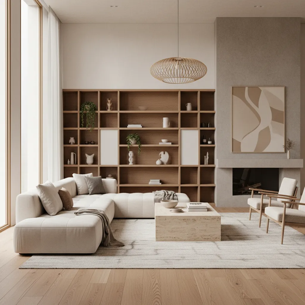 Render 3D realista de un salón moderno