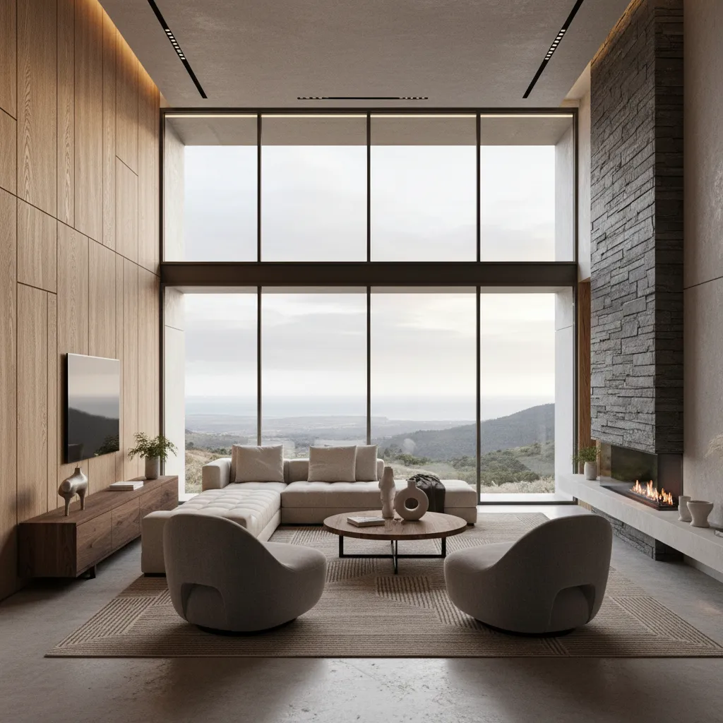 Render 3D realista de un salón moderno diseñado digitalmente