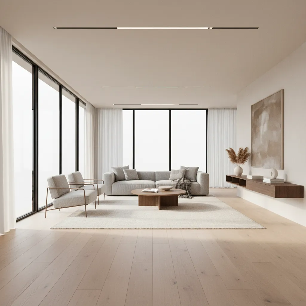 Render 3D realista de un salón moderno diseñado digitalmente