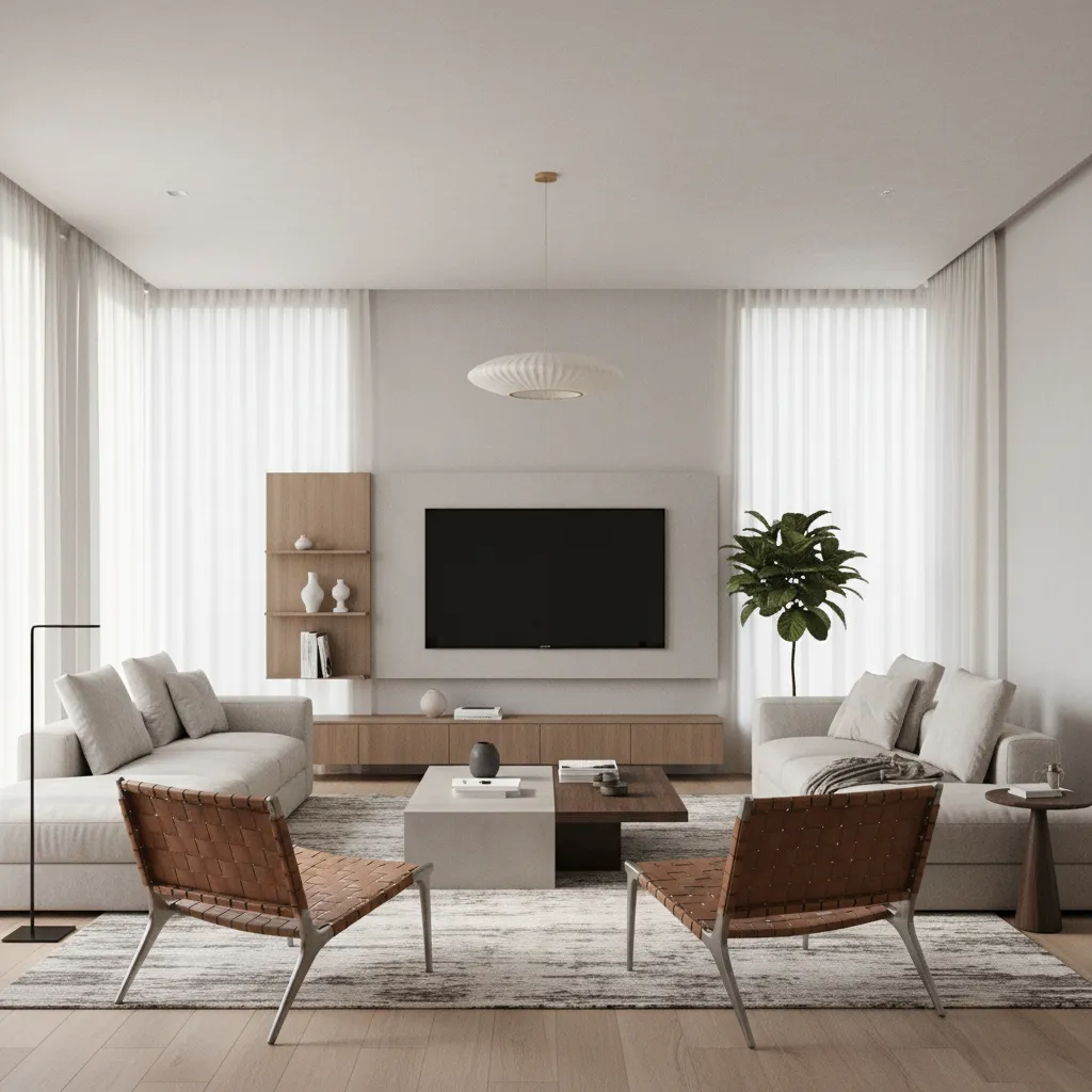 Render 3D realista de una sala moderna diseñado por estudiantes