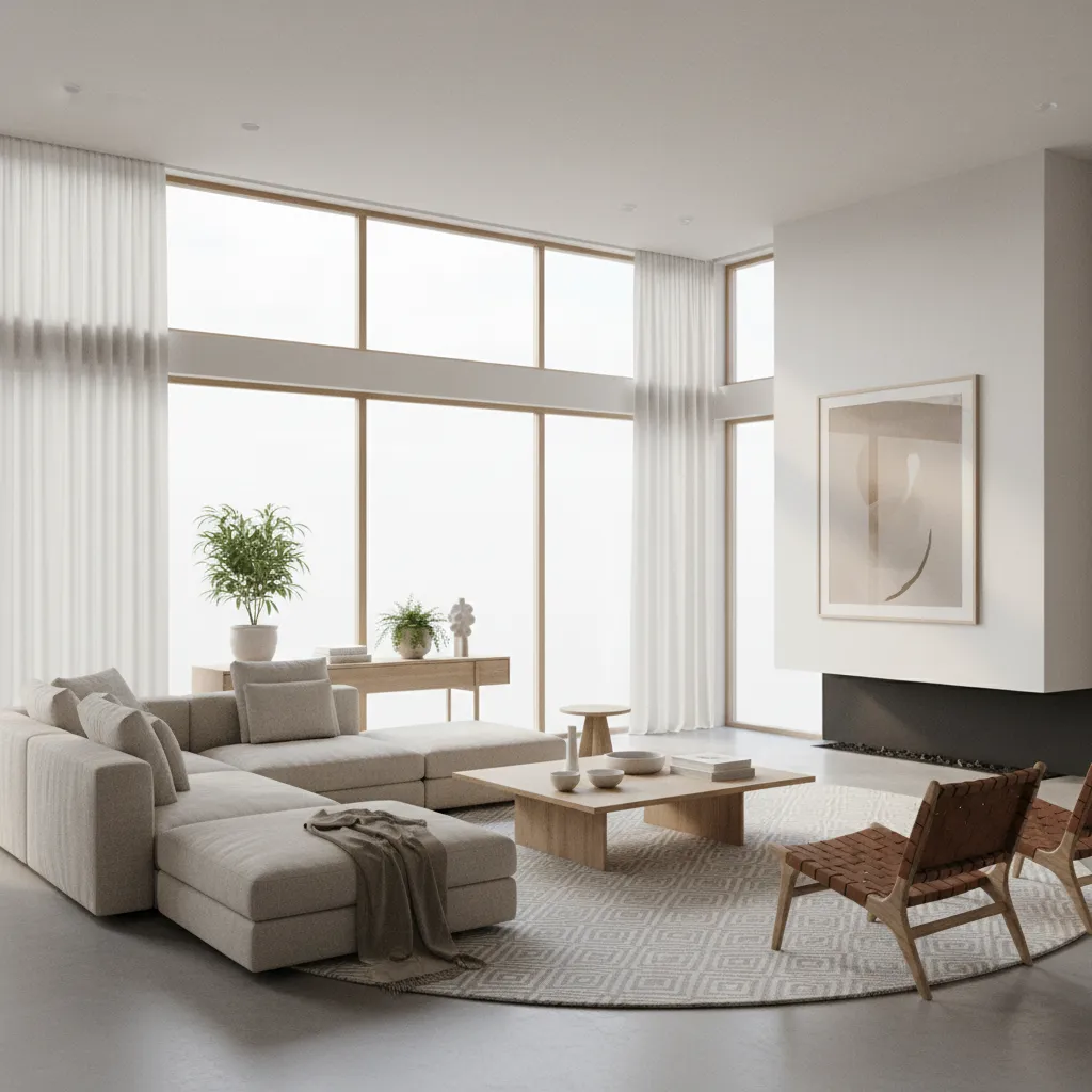 visualización 3D de sala moderna bien iluminada