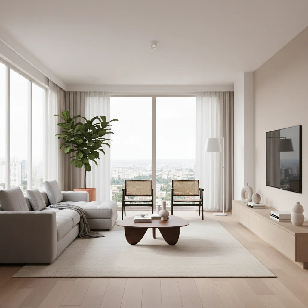 renderizado 3D realista de sala moderna