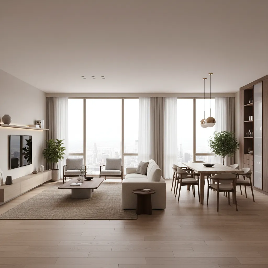 Render 3D realista de un apartamento moderno