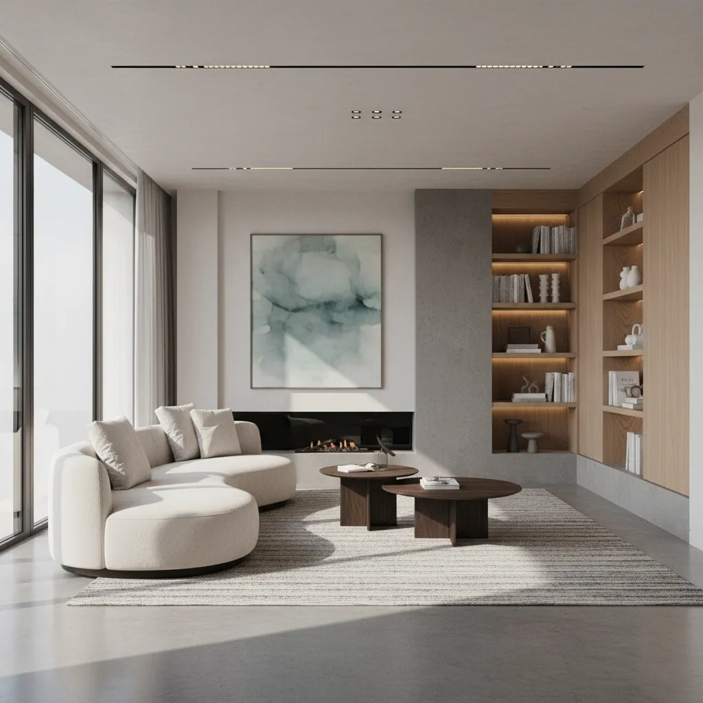 Render 3D realista de un salón moderno