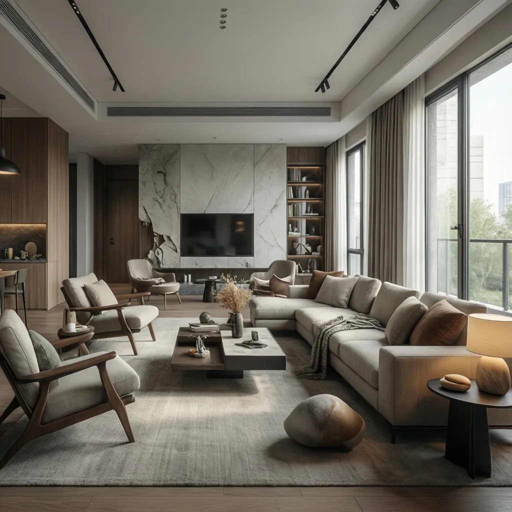 Render 3D de un salón antes de realizar la reforma