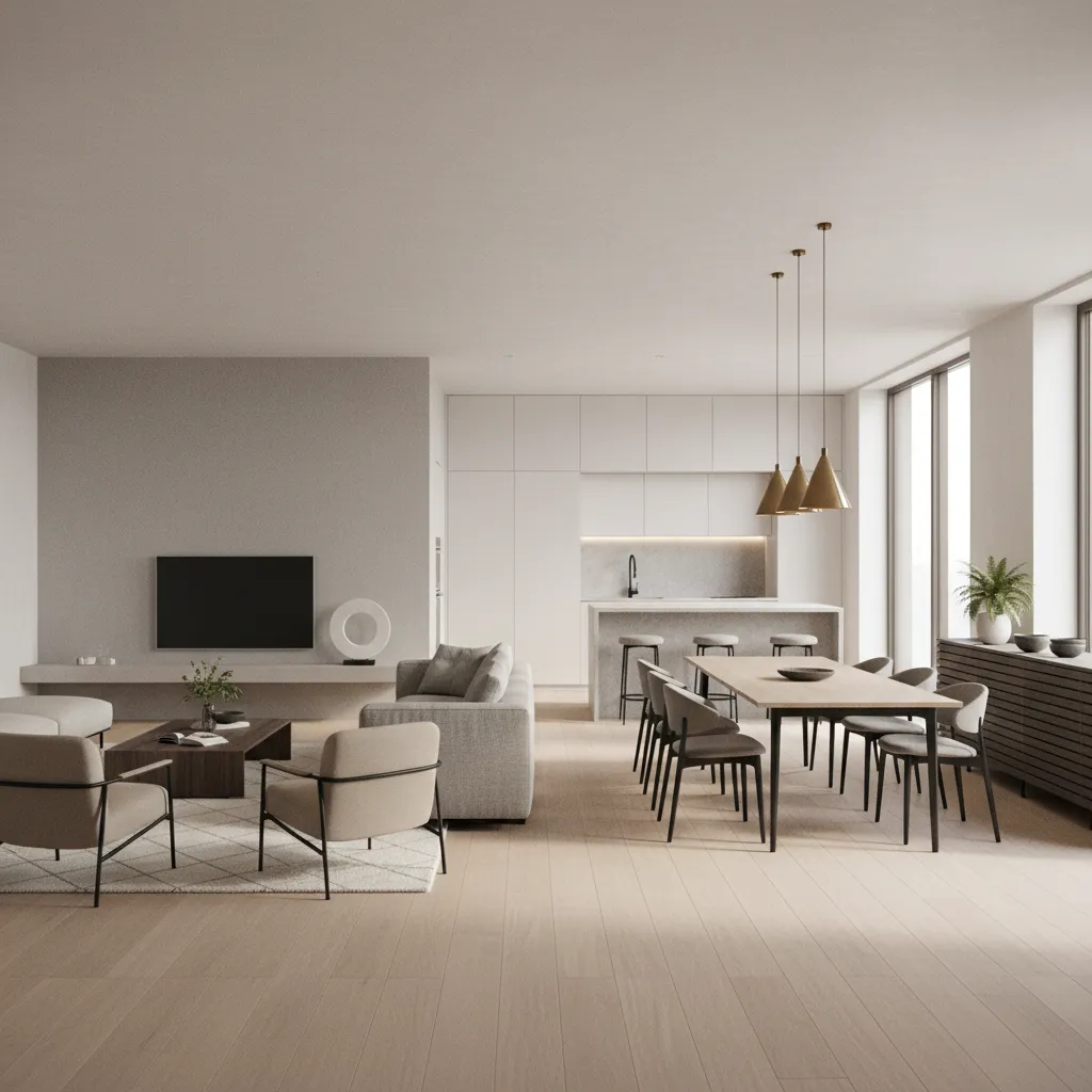 Render 3D realista de un apartamento moderno antes de la reforma