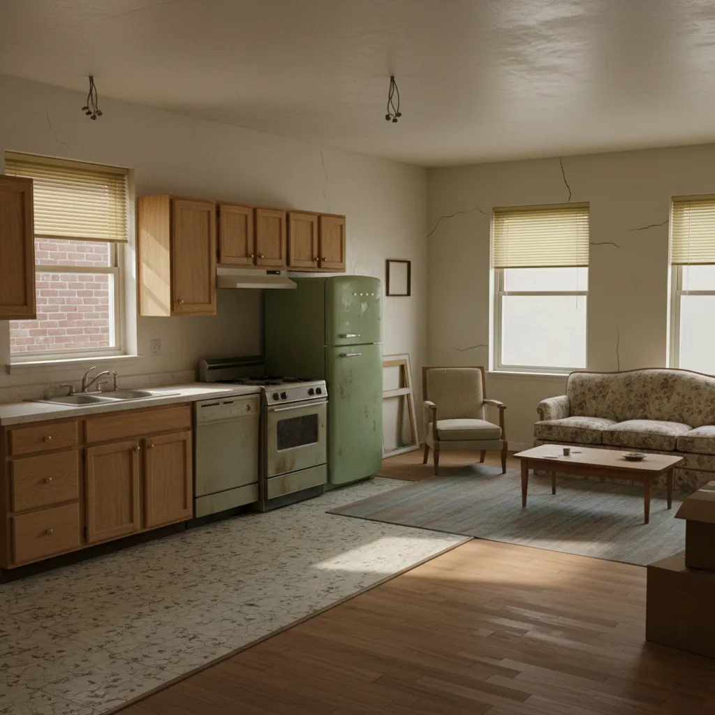 Render 3D realista de una vivienda antes de la reforma