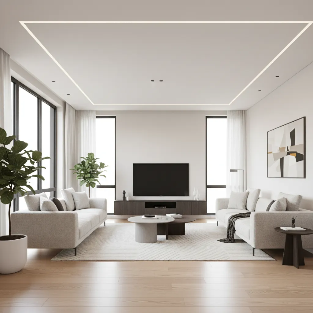 Render 3D realista de un salón antes de la reforma