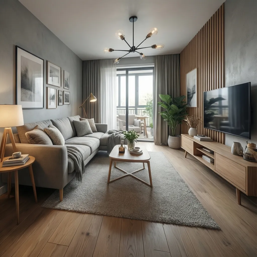 Render 3D realista de diseño interior de vivienda