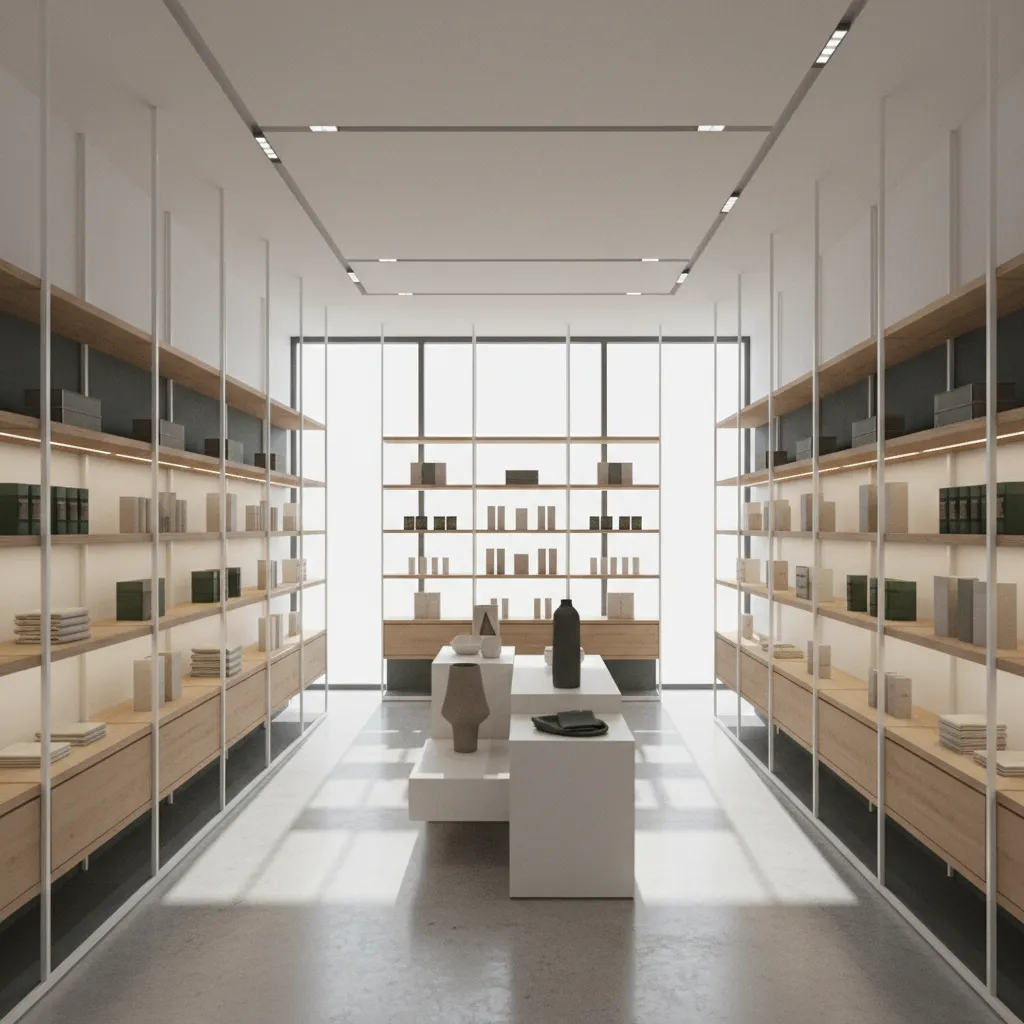 Render 3D de diseño interior de un local comercial